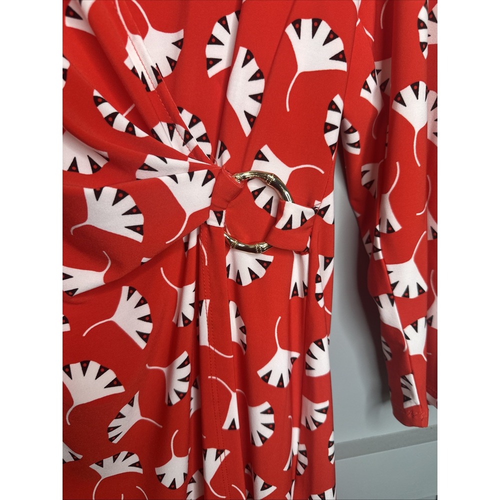 Anne Klein Women's Signature Red Wrap Style Dress Poppy Combo- Size M - Picture 4 of 8
